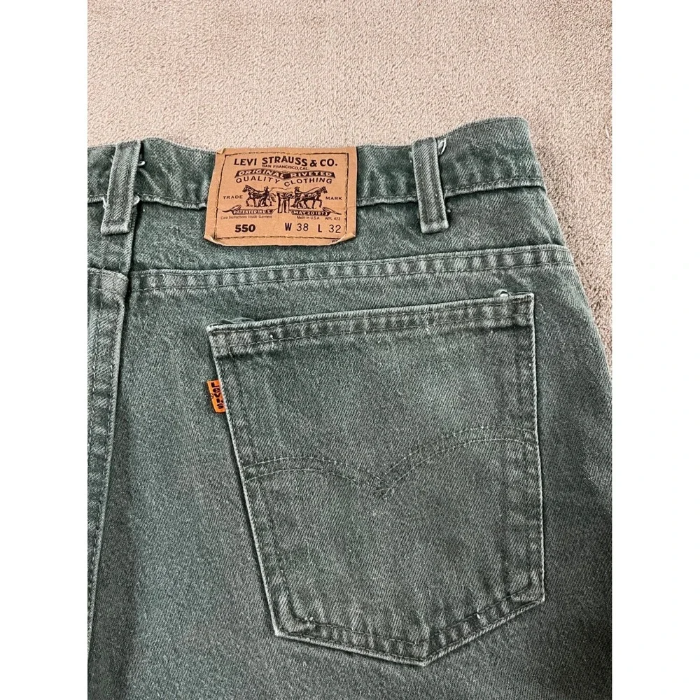 Vintage Levi's 550 Orange Tab Jeans Green W38 L32 Cotton‎ USA Flawed Stains